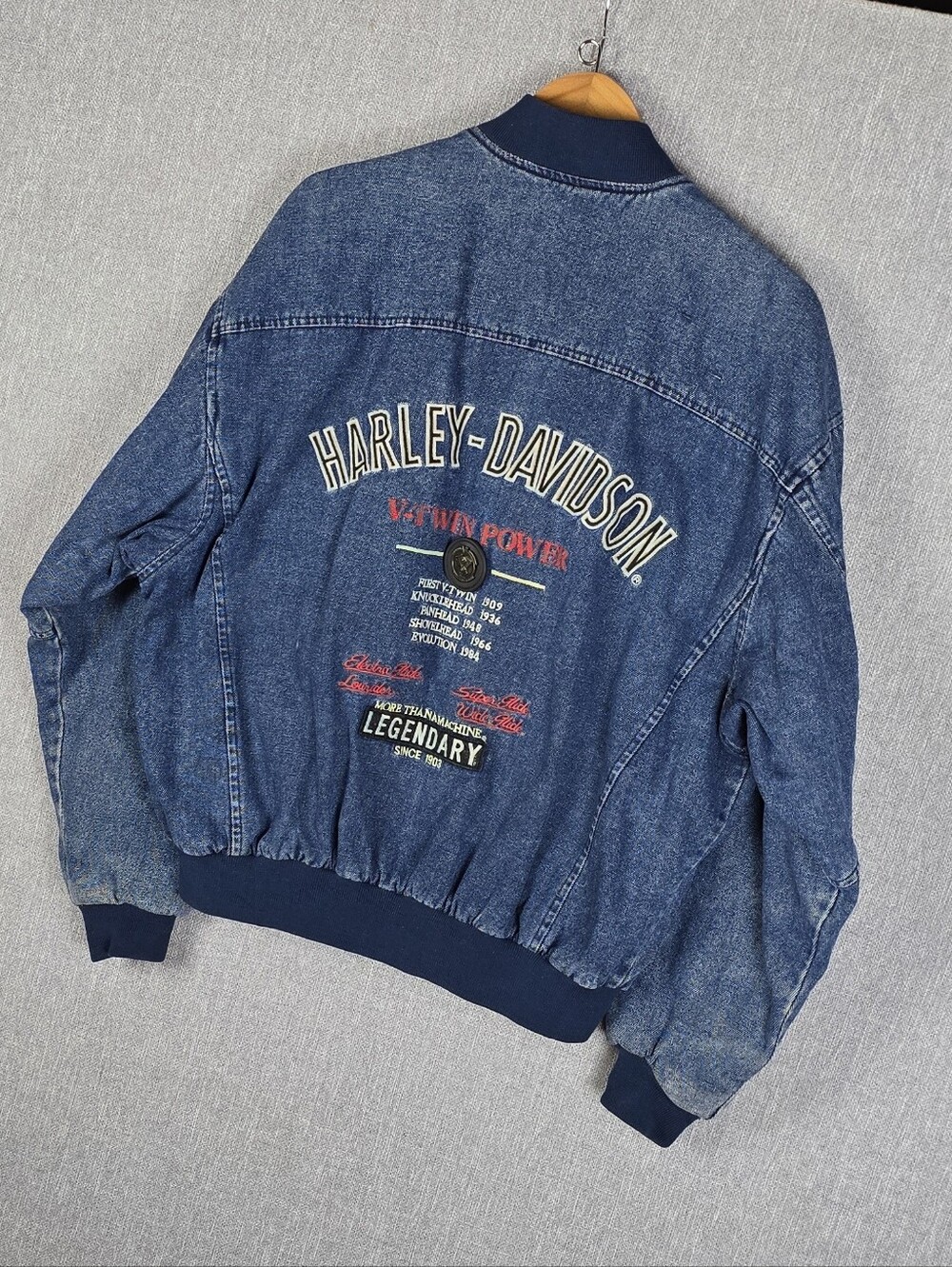 Vtg 90s Harley-Davidson Blue Denim Bomber Jacket "V-Twin" Mens Sz L
